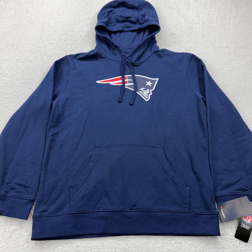 NWT Fanatics New England Patriots NFL Hoodie Men L Navy Blue Pullover Sweatshirt